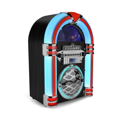 VICTOR Wilshire Desktop Bluetooth Jukebox with FM Radio, Built-in Stereo Speaker and Multicolor LED Lighting, Black (VDTJ-1450-BK)