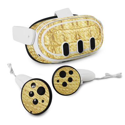 MightySkins Carbon Fiber Skin Compatible with Meta Quest 3 - Golden Croc | Protective, Durable Textured Carbon Fiber Finish | Easy to Apply