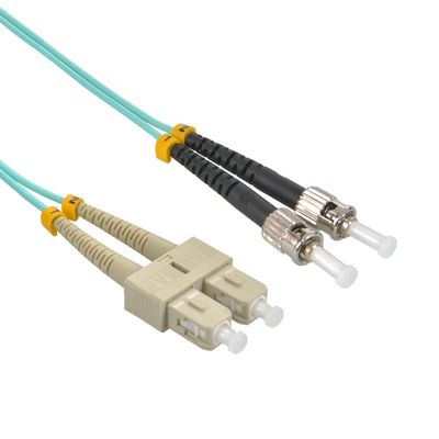 1m SC/UPC-ST/UPC OM3 Multimode Duplex OFNR Aqua Fiber Optic Patch Cable