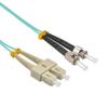 1m SC/UPC-ST/UPC OM3 Multimode Duplex OFNR Aqua Fiber Optic Patch Cable view 1