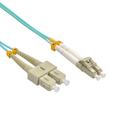 10m LC/UPC-SC/UPC OM3 Multimode Duplex OFNR 2.0mm Aqua Fiber Optic Patch Cable