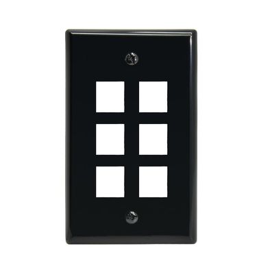 6Port Keystone Wallplate Black Smooth Face