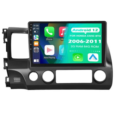 10.1" Android 12 Car Stereo for Honda Civic 2006-2011 (8th Gen) | Wireless Apple CarPlay & Android Auto | Bluetooth 5.0 | WiFi GPS Navigation | 2GB RAM 64GB ROM | HD Touchscreen Head Unit