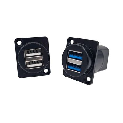 1PC D Type Metal Double-Row USB Socket Female to Female USB 2.0 3.0 Connector Panel Mounting Black(USB-2.0)