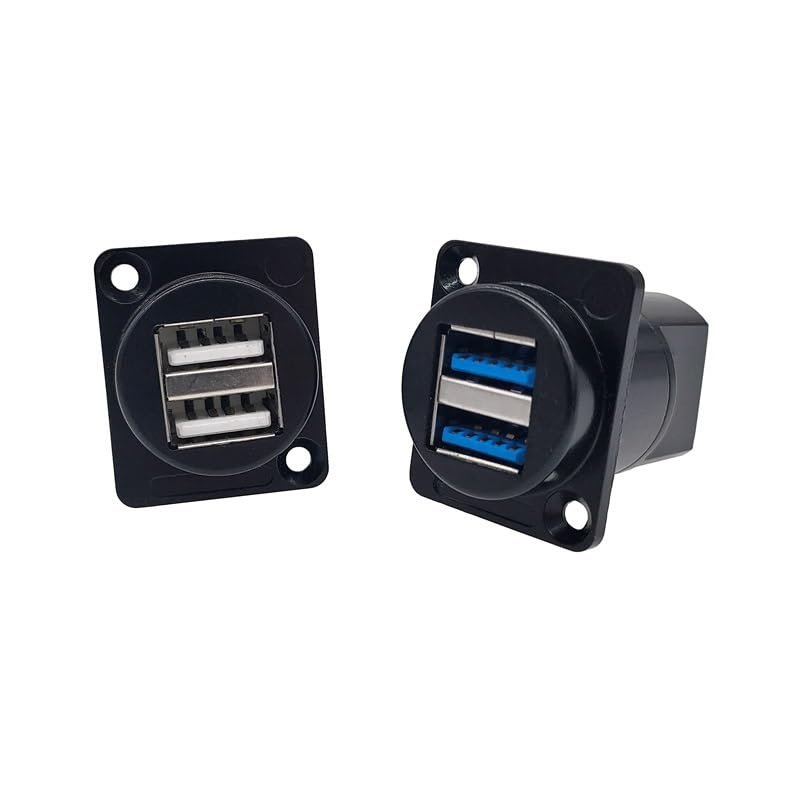 1PC D Type Metal Double-Row USB Socket Female to Female USB 2.0 3.0 Connector Panel Mounting Black(USB-2.0)