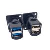 1PC D Type Metal Double-Row USB Socket Female to Female USB 2.0 3.0 Connector Panel Mounting Black(USB-2.0) view 4