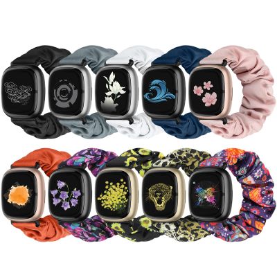 Acortjl 10 PCS Compatible with Fitbit Versa 4/Sense 2/Versa 3/Sense Scrunchie Band, Soft Cute Pattern Printed Fabric Elastic Solo Loop Cloth Scrunchy Replacement Wristband for Women