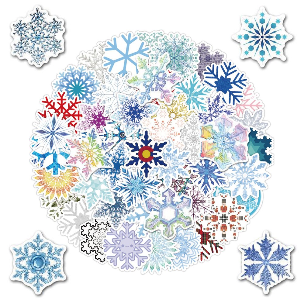 100 PCS Snowflake Stickers Winter Frozen Stickers for Laptop Water Bottle Computer Refrigerator Luggage Phone Case Bicycle Teens (Snowflake)