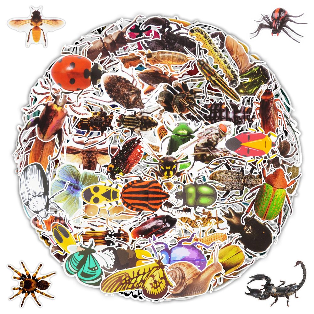 100 PCS Insect Stickers Cartoon Bug Stickers for Laptop Water Bottle Computer Refrigerator Luggage Phone Case Bicycle Teens (Insect)