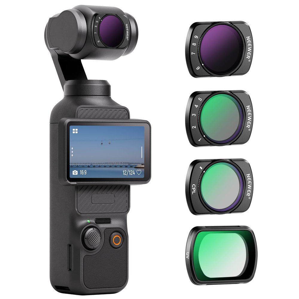 NEEWER Magnetic Variable ND&UV&CPL Filter Set Compatible with DJI OSMO Pocket 3 Creator Combo Accessories, Action Camera 4 Pack UV CPL ND2-32(1-5 Stop) ND64-512(6-9 Stop) Neutral Density Filters