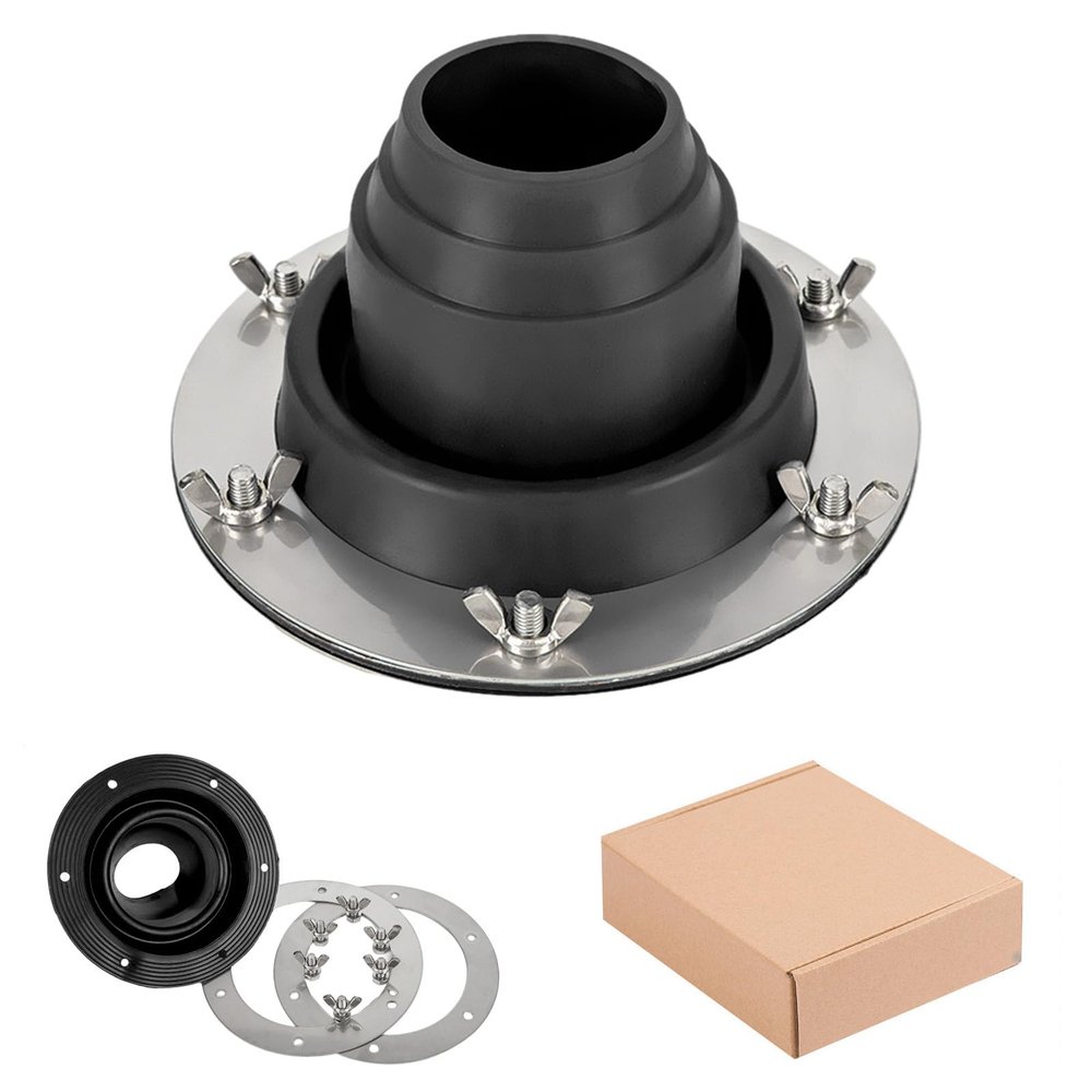 Tent Stove Jack Kit Black, Silicone High Temp Flexible Roof Jack Pipe Boot Metal Roofing Pipe Flashing for Bell Tent,Yurt,Wood Burner,Travel Stove (Pipe OD 1 3/4"-3 1/4")