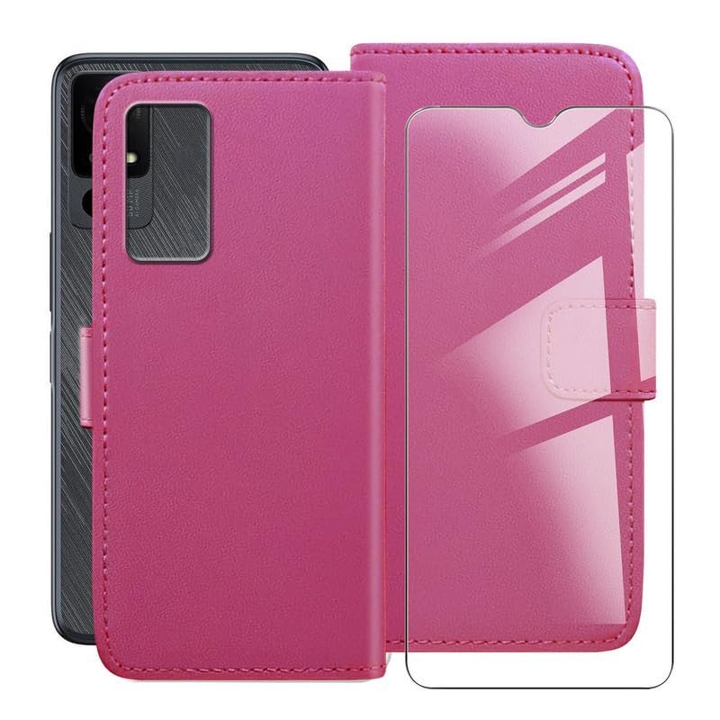 ZXLZKQ Wallet Case for TCL 40 X 5G (6.56") with 1 X Tempered Glass Protective Film, Flip PU Leather Multi-Angle Stand Shell, with Shockproof Soft TPU Lining Phone Cover - Rosered