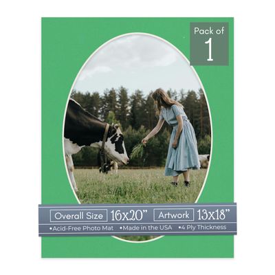 CountryArtHouse Bright Green Acid Free 16x20 Oval Picture Frame Mat with White Core Bevel Cut for 13x18 Pictures - Fits 16x20 Frame - Pack of 1 Matboard Show Kit with Acid Free Backing & Clear Bag
