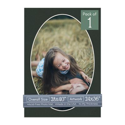CountryArtHouse Textured Black Acid Free 28x40 Oval Picture Frame Mat with White Core Bevel Cut for 24x36 Pictures - Fits 28x40 Frame - Pack of 1 Matboard Show Kit with Acid Free Backing & Clear Bag