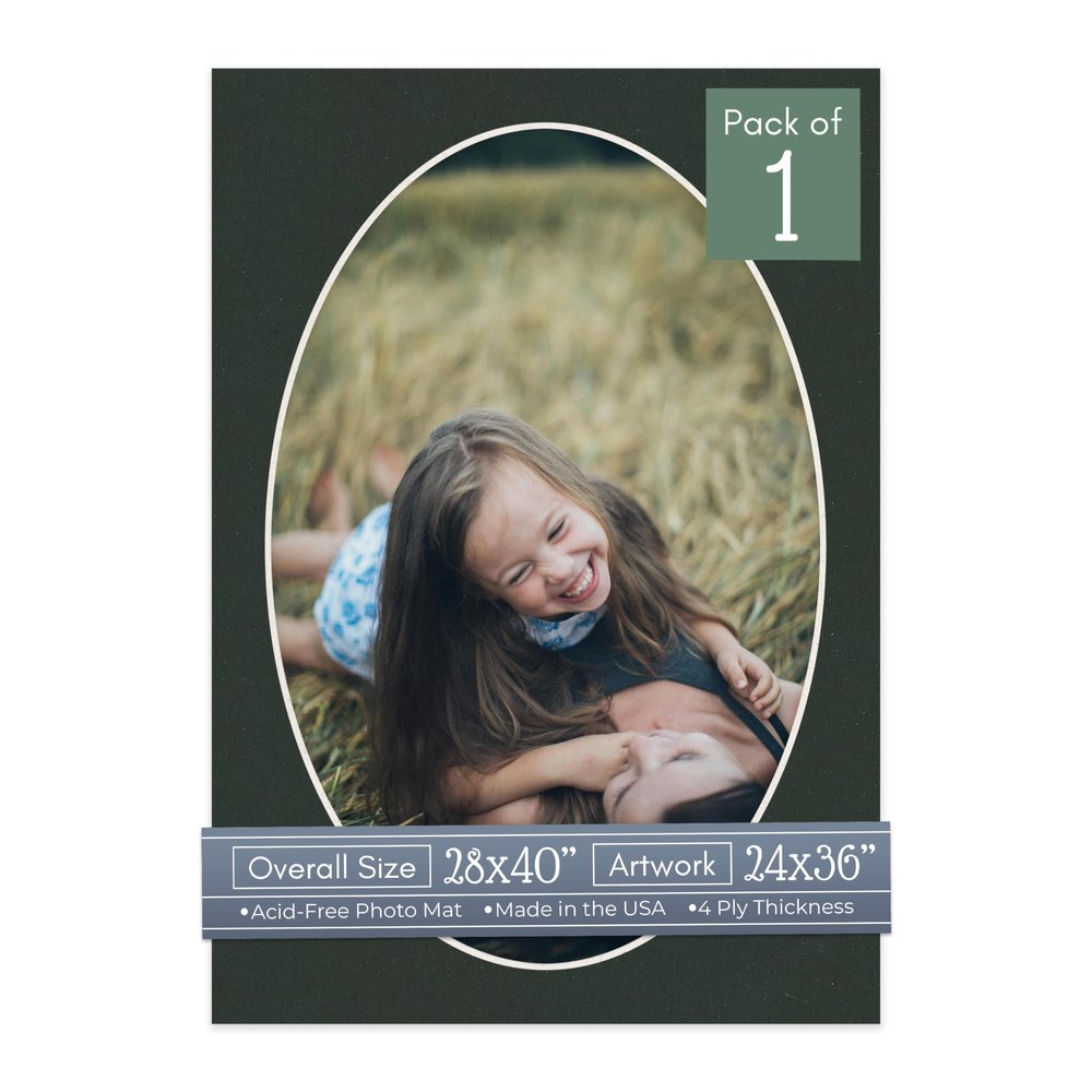 CountryArtHouse Textured Black Acid Free 28x40 Oval Picture Frame Mat with White Core Bevel Cut for 24x36 Pictures - Fits 28x40 Frame - Pack of 1 Matboard Show Kit with Acid Free Backing & Clear Bag