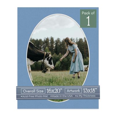 CountryArtHouse Brittany Blue Acid Free 16x20 Oval Picture Frame Mat with White Core Bevel Cut for 13x18 Pictures - Fits 16x20 Frame - Pack of 1 Matboard Show Kit with Acid Free Backing & Clear Bag