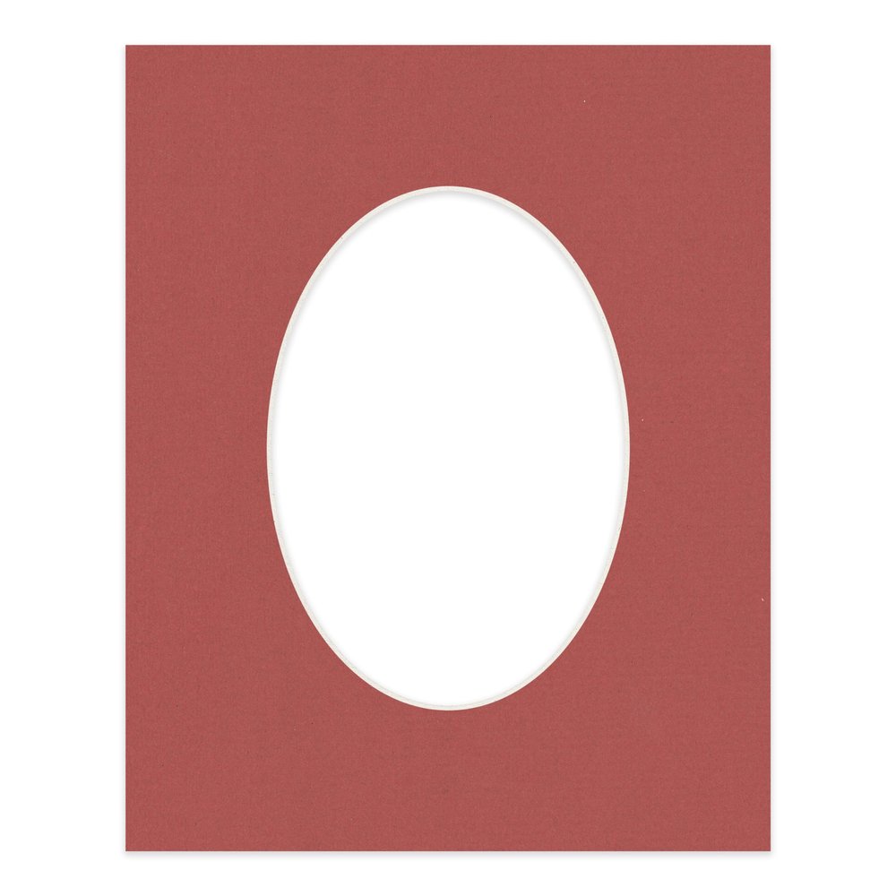 CountryArtHouse Brick Red Acid Free 8x10 Oval Picture Frame Mat with White Core Bevel Cut for 5x7 Pictures - Fits 8x10 Frame - Pack of 1 Matboard Show Kit with Acid Free Backing & Clear Bag