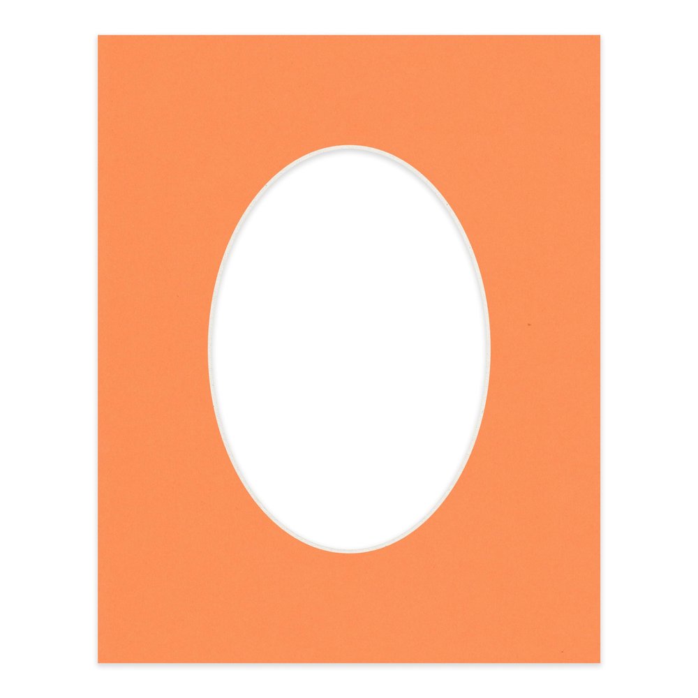 CountryArtHouse Orange Acid Free 8x10 Oval Picture Frame Mat with White Core Bevel Cut for 5x7 Pictures - Fits 8x10 Frame - Pack of 1 Matboard Show Kit with Acid Free Backing & Clear Bag