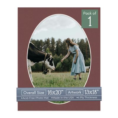 CountryArtHouse Maroon Acid Free 16x20 Oval Picture Frame Mat with White Core Bevel Cut for 13x18 Pictures - Fits 16x20 Frame - Pack of 1 Matboard Show Kit with Acid Free Backing & Clear Bag