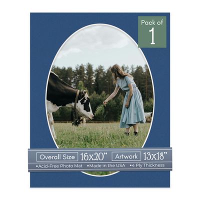 CountryArtHouse Bottle Blue Acid Free 16x20 Oval Picture Frame Mat with White Core Bevel Cut for 13x18 Pictures - Fits 16x20 Frame - Pack of 1 Matboard Show Kit with Acid Free Backing & Clear Bag