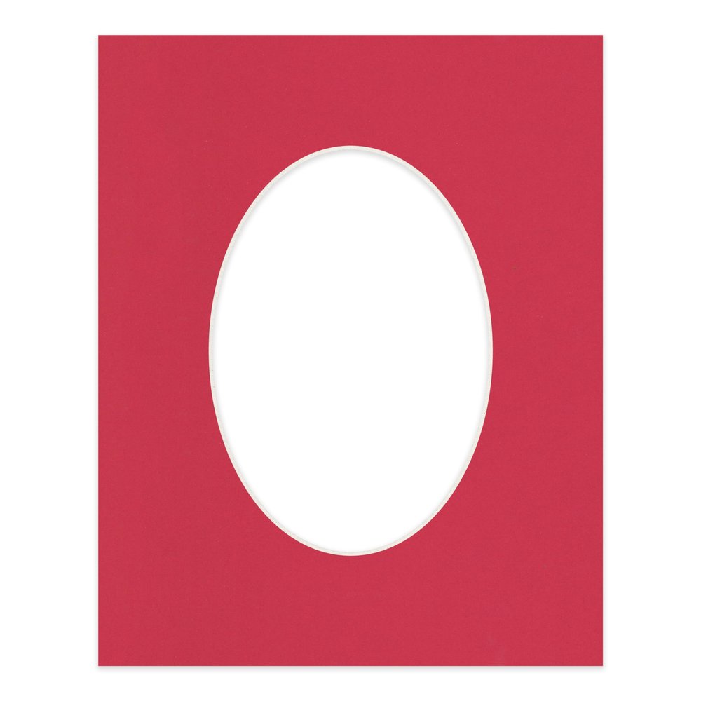 CountryArtHouse Deep Red Acid Free 8x10 Oval Picture Frame Mat with White Core Bevel Cut for 5x7 Pictures - Fits 8x10 Frame - Pack of 1 Matboard Show Kit with Acid Free Backing & Clear Bag