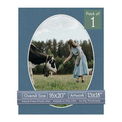 CountryArtHouse Steel Blue Acid Free 16x20 Oval Picture Frame Mat with White Core Bevel Cut for 13x18 Pictures - Fits 16x20 Frame - Pack of 1 Matboard Show Kit with Acid Free Backing & Clear Bag