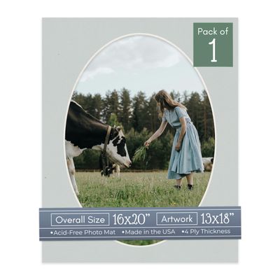 CountryArtHouse Grey Acid Free 16x20 Oval Picture Frame Mat with White Core Bevel Cut for 13x18 Pictures - Fits 16x20 Frame - Pack of 1 Matboard Show Kit with Acid Free Backing & Clear Bag