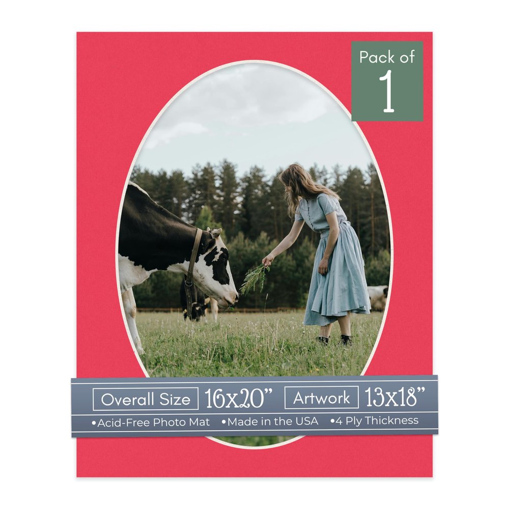 CountryArtHouse Cardinal Red Acid Free 16x20 Oval Picture Frame Mat with White Core Bevel Cut for 13x18 Pictures - Fits 16x20 Frame - Pack of 1 Matboard Show Kit with Acid Free Backing & Clear Bag