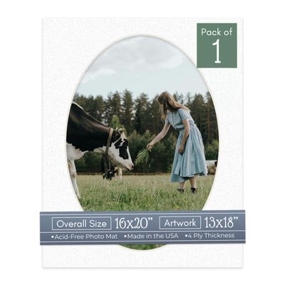 Oyster Shell White Acid Free 16x20 Oval Picture Frame Mat with White Core Bevel Cut for 13x18 Pictures - Fits 16x20 Frame - Pack of 1 Matboard Show Kit With Acid Free Backing & Clear Bag