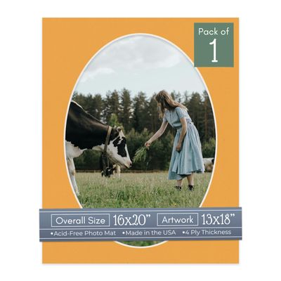 CountryArtHouse Golden Orange Acid Free 16x20 Oval Picture Frame Mat with White Core Bevel Cut for 13x18 Pictures - Fits 16x20 Frame - Pack of 1 Matboard Show Kit with Acid Free Backing & Clear Bag