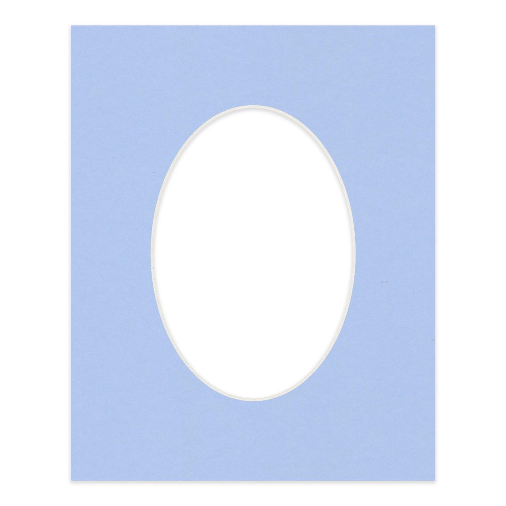 CountryArtHouse Baby Blue Acid Free 8x10 Oval Picture Frame Mat with White Core Bevel Cut for 5x7 Pictures - Fits 8x10 Frame - Pack of 1 Matboard Show Kit with Acid Free Backing & Clear Bag