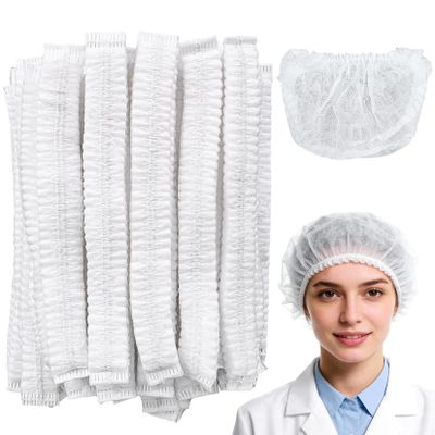 50PCS Disposable Bouffant Caps - 24 Inch Elastic Hair Nets Non-woven Head Covers for Women and Men, Breathable Hair Nets for Food Service Workers, Kitchen, Labs, Beauty Salon, White