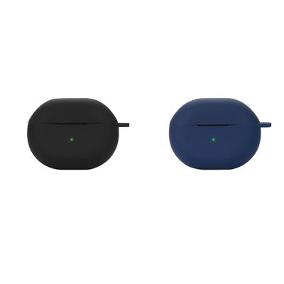 2 Pack DAYJOY Soft Silicone Protective Case Cover Compatible with SoundPEATS Air4 Pro Earbuds Protective Skin Sleeve with Key Chain (Black+Blue)
