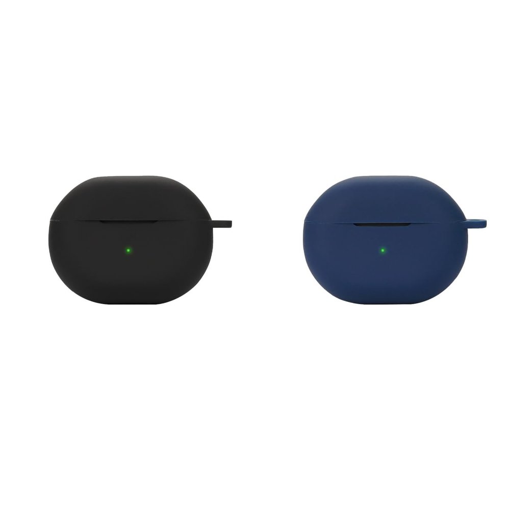 2 Pack DAYJOY Soft Silicone Protective Case Cover Compatible with SoundPEATS Air4 Pro Earbuds Protective Skin Sleeve with Key Chain (Black+Blue)