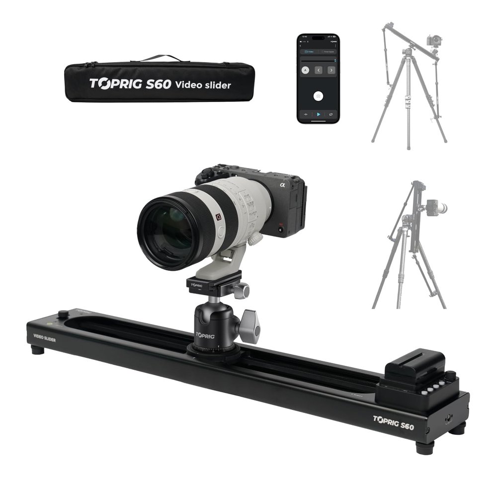 Accsoon Toprig 24inch Motorized Camera Slider, Wireless Control DSLR Video Slider with Button/APP Control, Time-Lapse/Loop Mode, Speed Knob, 120 Panoramic Shooting, Compatible with GoPro, Camera