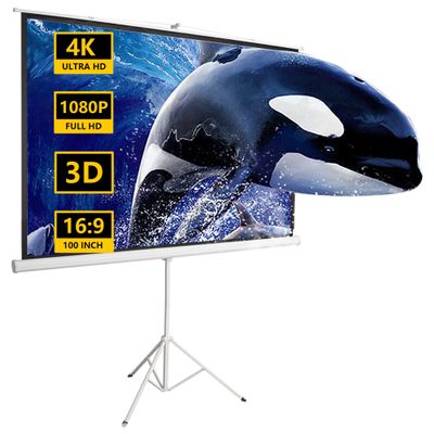 100" Projector Screen Pull Down, Projector Screen with Stand, Outdoor Projection Screen, 16:9 4K HD Home Theater Projection Screen Portable, Wrinkle-Free