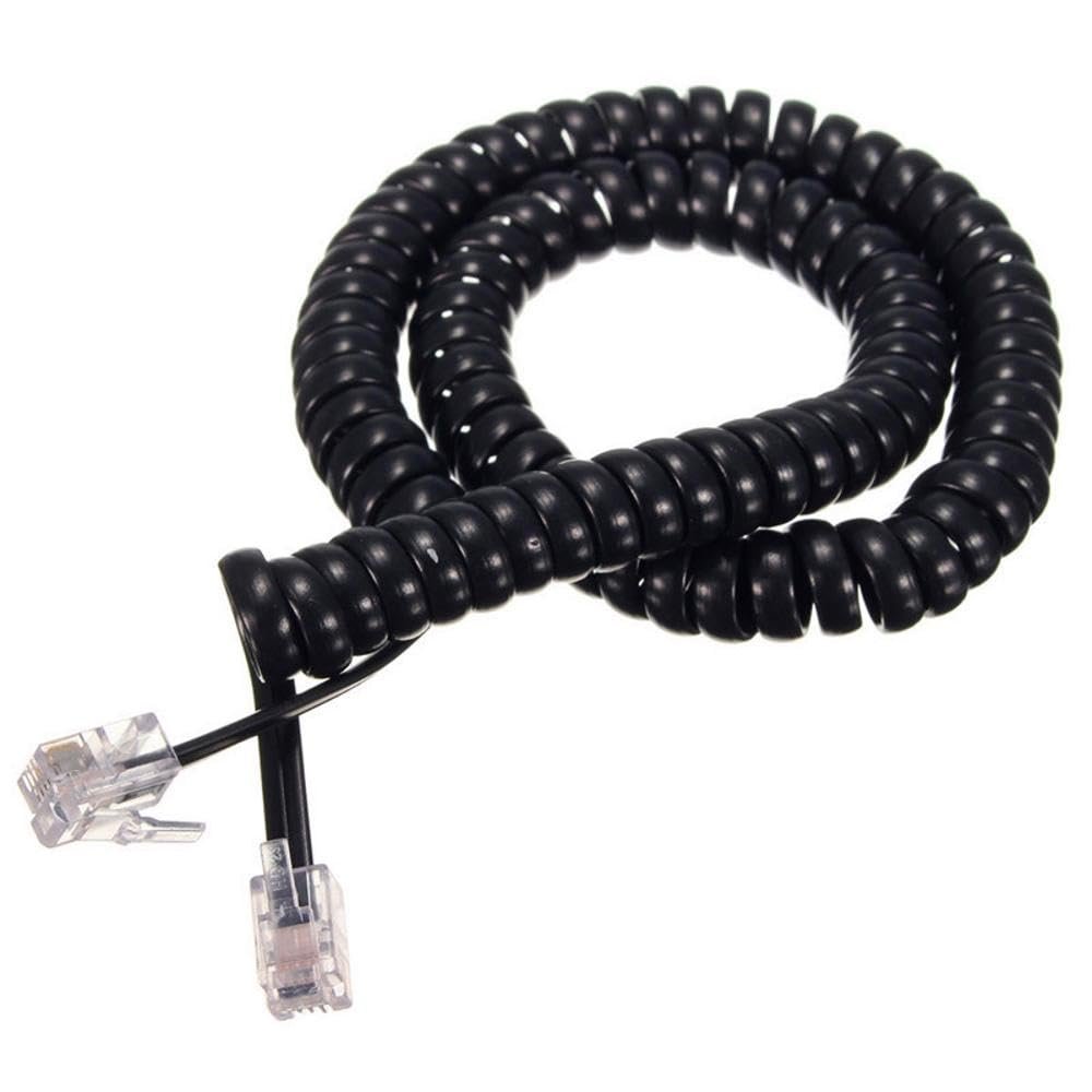 BE-TOOL Black Telephone Phone Handset Cord, RJ9 4P4C Coiled Landline Phone Cable for Home Office, 2 Meter