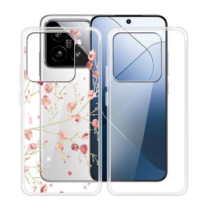 ZXLZKQ Phone Case for Xiaomi 14 (6.36"), 2 Pack Ultra-Thin Silicone Shell, [Anti-Yellowing X Shockproof] Soft TPU Clear Cover for Xiaomi 14 - Clear + Camellia
