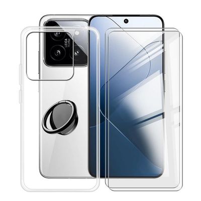 ZXLZKQ Clear Case for Xiaomi 14 (6.36") with 2 X Screen Protector + 360 Magnetic Ring Holder, Slim Shockproof Protective Cover Soft Silicone Phone Case for Xiaomi 14