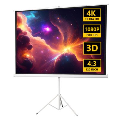 120" Projector Screen with Stand, Outdoor Projection Screen, 4:3 4K HD Home Theater Projection Screen Portable Wrinkle-Free, with Tripod Stand,Pull Down Projector Screen Movie Screen for Projector