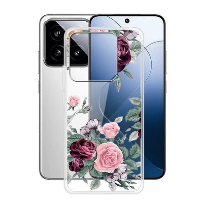 ZXLZKQ Phone Case for Xiaomi 14 (6.36"), Clear TPU Soft Silicone Cover [Ultra-Thin X Anti Yellow] Shockproof Anti-Drop Protective Shell Cover for Xiaomi 14 - Red Rose