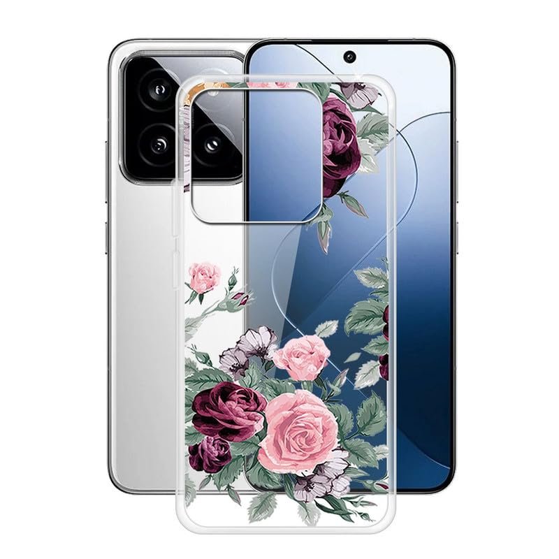 ZXLZKQ Phone Case for Xiaomi 14 (6.36"), Clear TPU Soft Silicone Cover [Ultra-Thin X Anti Yellow] Shockproof Anti-Drop Protective Shell Cover for Xiaomi 14 - Red Rose
