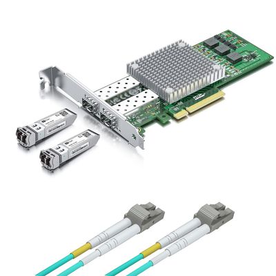 2 Pack 10Gbase-SR Modules with 10Gb SFP+ PCI-E NIC and 2M OM3 LC to LC Fiber Patch Cable, 10G MultiMode SFP+ LC Fiber Transceiver, Broadcom BCM57810S Network Card, Dual SFP+ Ports, PCI Express X8