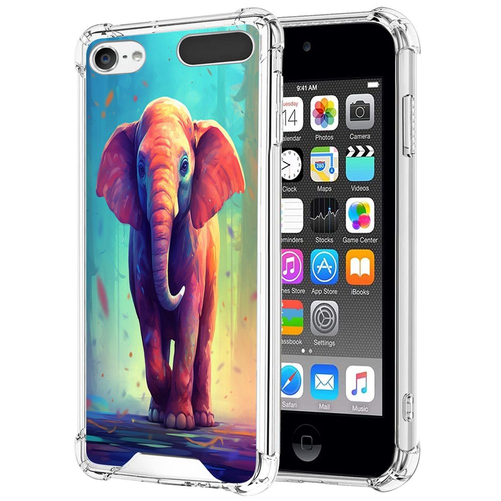 KOLHUBI Clear Phone Case for iPod Touch 5/6/7 Elephant-aa104 Exquisite Pattern Design Shock-Resistant Anti-Fall Protective Transparent Shell for iPod Touch 5/6/7