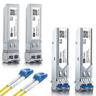 2 Pack 10Gbase-LR Transceivers with 2 Pack 1000Base-LX Transceivers and 2M OS2 LC to LC Fiber Patch Cable, Single Mode SFP+ LC Module, SMF 1310nm, for Cisco,MikroTik, Ubiquiti, Unifi, Netgear, D-Link