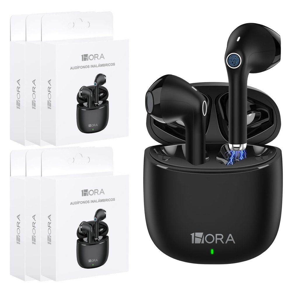 1 Hora 6 Packs Wireless Earbuds Bluetooth 5.3, Sports Headphones Deep Bass in-Ear Earphones, Premium Sound with Charging Case, Compatible with iPhone, Android Smartphone, Tablet, Laptop