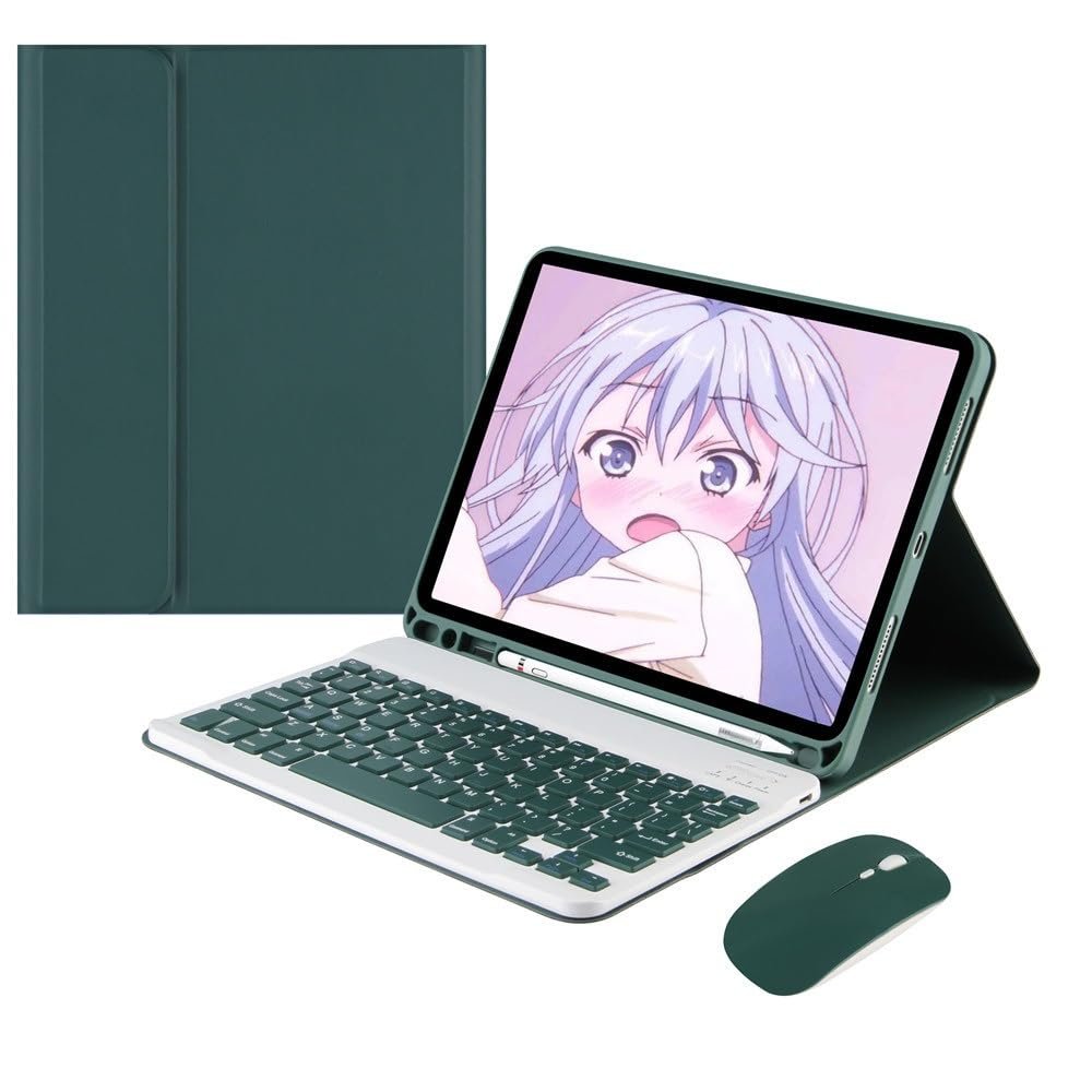 kaidisen Keyboard Case Mouse for Galaxy Tab S10 Lite / S10 FE / S9 FE 10.9", Tab S9/S8/S7 11", Detachable Cute Color Keyboard Case Support S Pen ChargingDark Green
