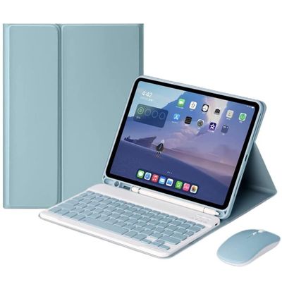 kaidisen Keyboard Case Mouse for Galaxy Tab A7 10.4 inch 2022/2020 Model (SM-T509 T500 T503 T505 T507), Detachable Cute Color Keyboard Case,Mist Blue