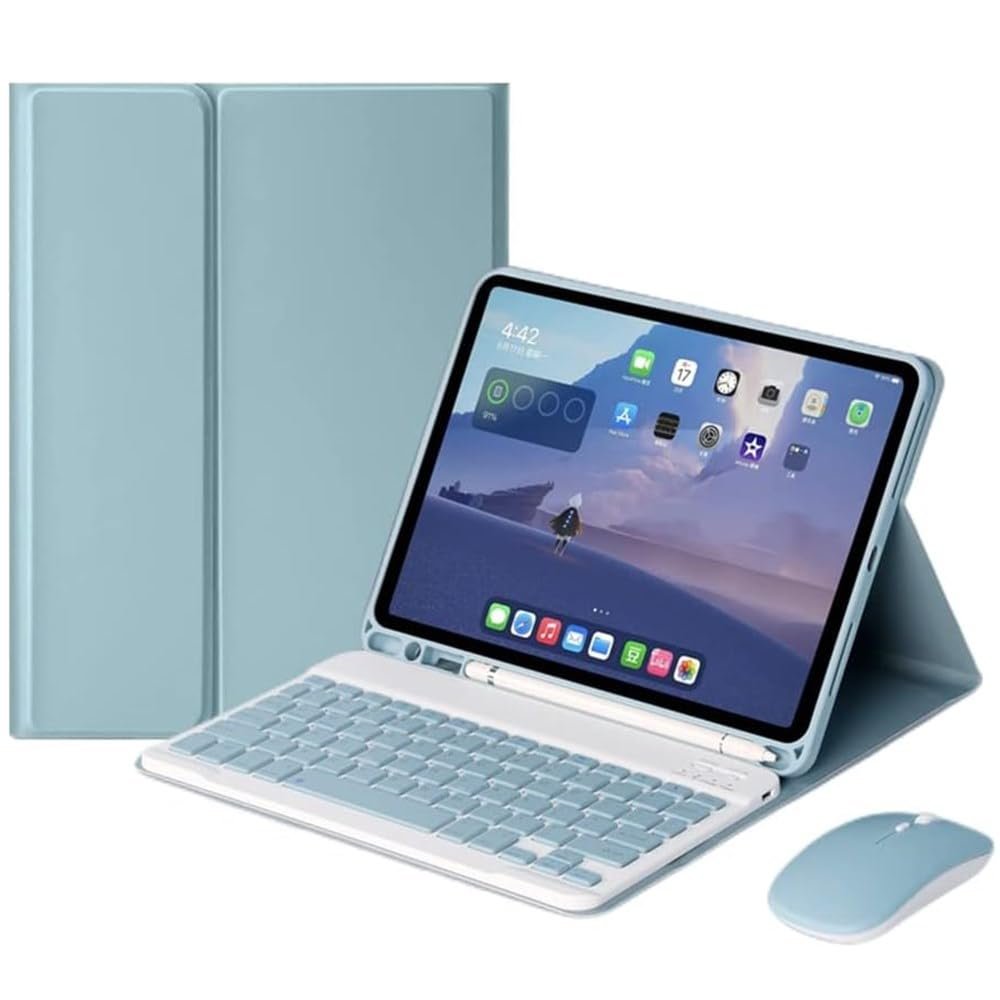 kaidisen Keyboard Case Mouse for Galaxy Tab A7 10.4 inch 2022/2020 Model (SM-T509 T500 T503 T505 T507), Detachable Cute Color Keyboard Case,Mist Blue