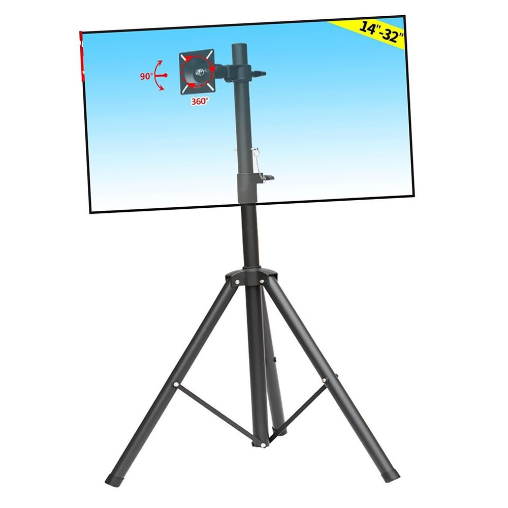 THEGA Universal TV Floor Stand - Portable TV Tripod Stand, for 14-32 Inch Monitor Height Adjustable Foldable Mount Stand, with 360 Swivel and Tilt Mount, Holds Up to 15kg/33lbs